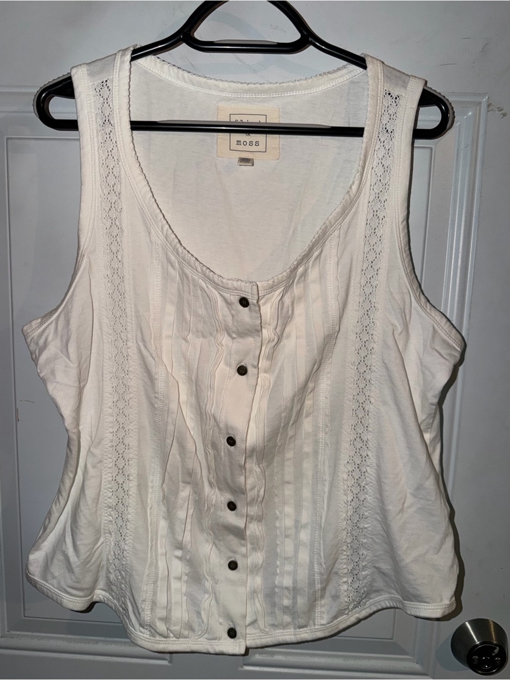 White Button-Front Lace Pintuck Tank